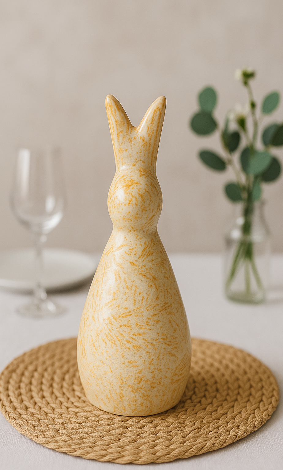 Handcrafted Ceramic Decor Bunny Figurine – Speckled Yellow Decorative Accent