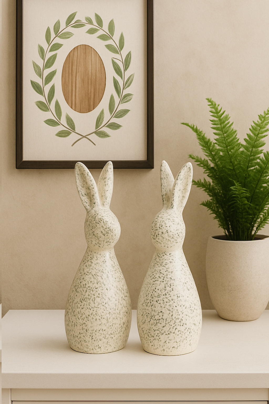 Set of 2 Handcrafted Ceramic Decor Bunny Figurine Green