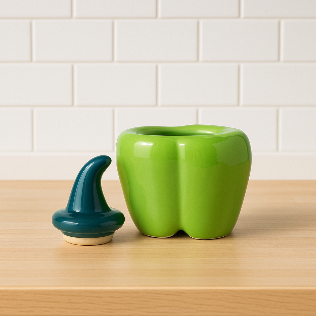 Set of 2 Ceramic Bell Pepper/Capsicum Decorative Pickle Jar/ Food Storage Jar
