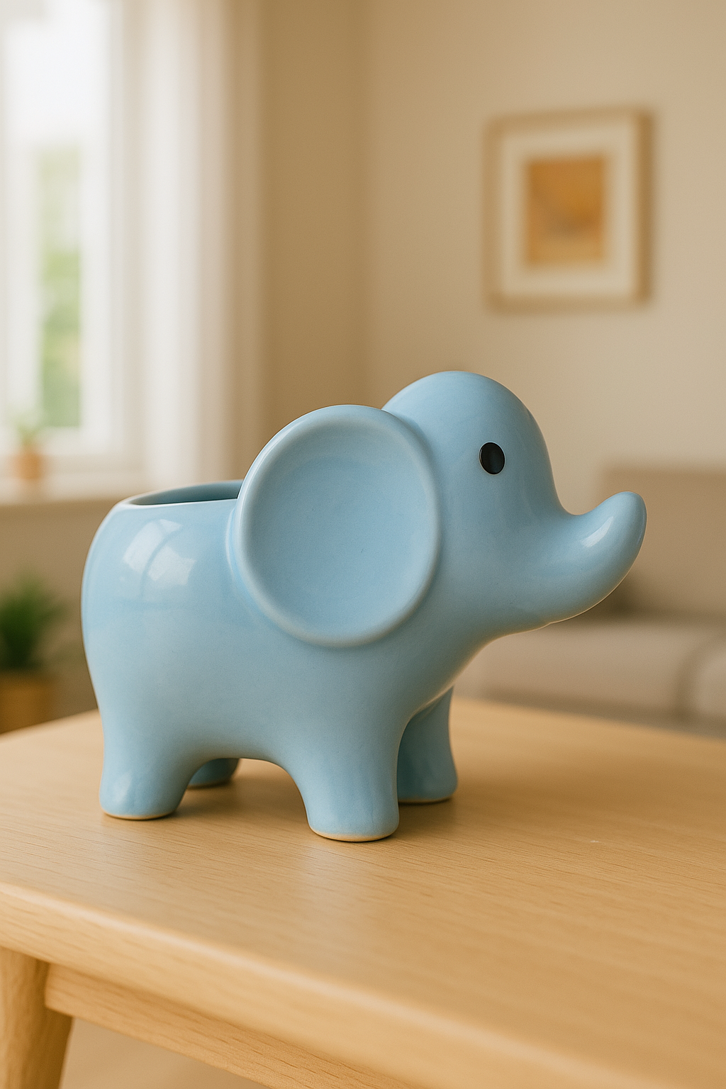 Small Elephant Ceramic Planter Decor Indoor Pot- Sky Blue