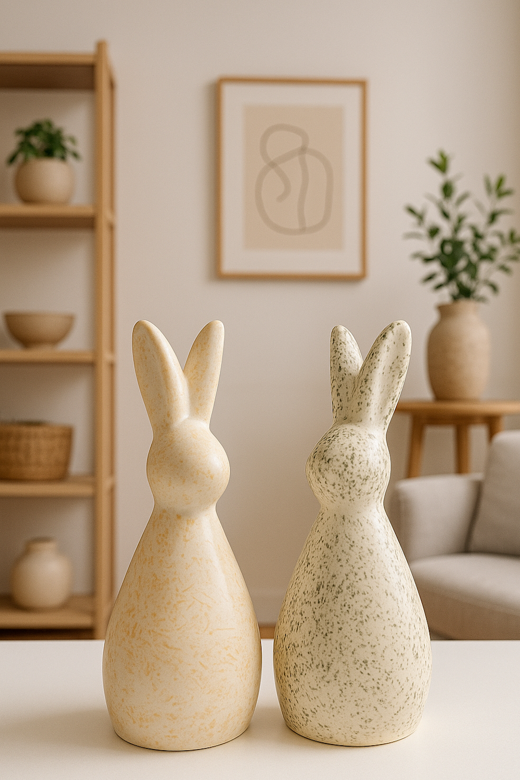 Set of 2 Handcrafted Ceramic Decor Bunny Figurine