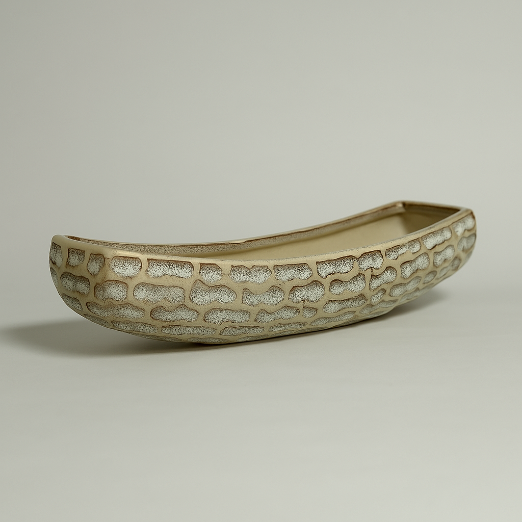 Modern Textured Canoe Ceramic Planter – Sandstone Finish for Home Decor Ceramic Pot
