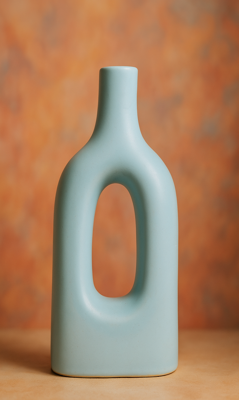 Home Decor Ceramic Flower Vase Minimalist Arch Design- Sky Blue