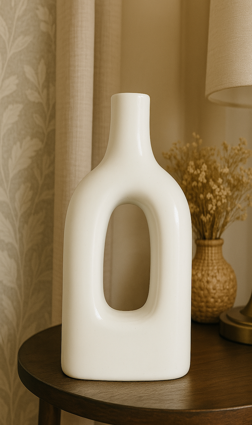 Home Decor Ceramic Flower Vase Minimalist Arch Design - White