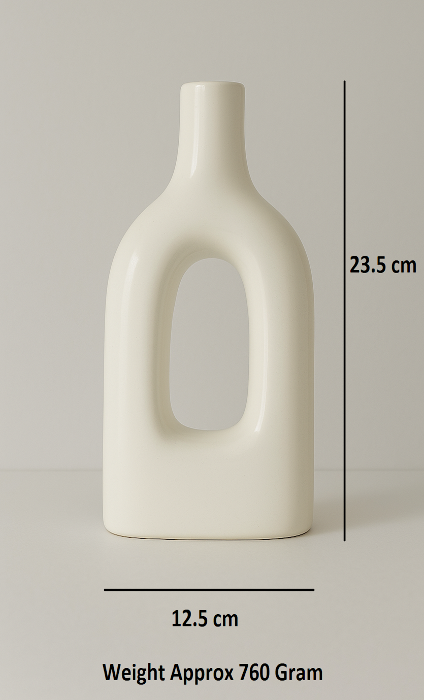 Home Decor Ceramic Flower Vase Minimalist Arch Design - White