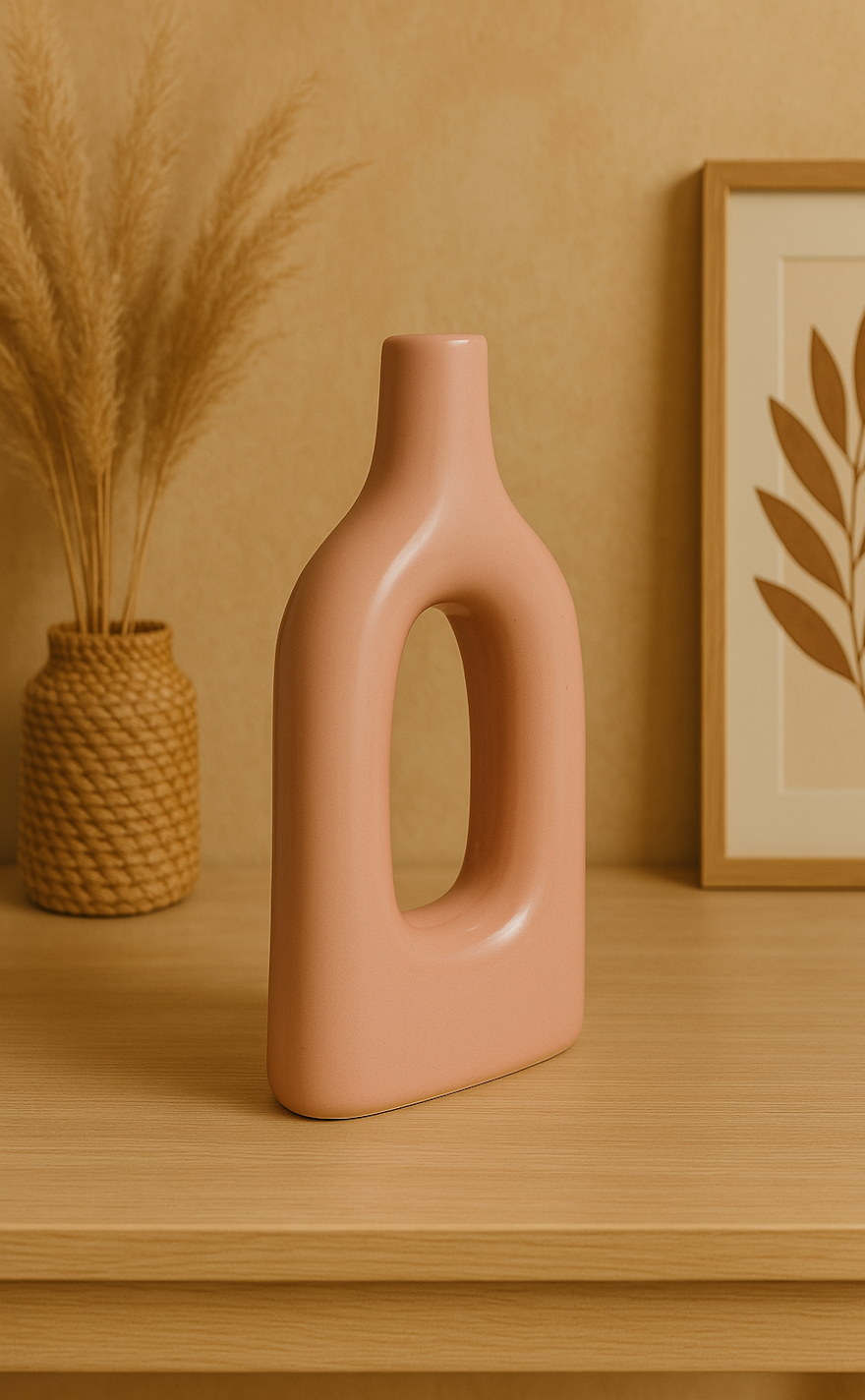 Home Decor Ceramic Flower Vase Minimalist Arch Design- Pink