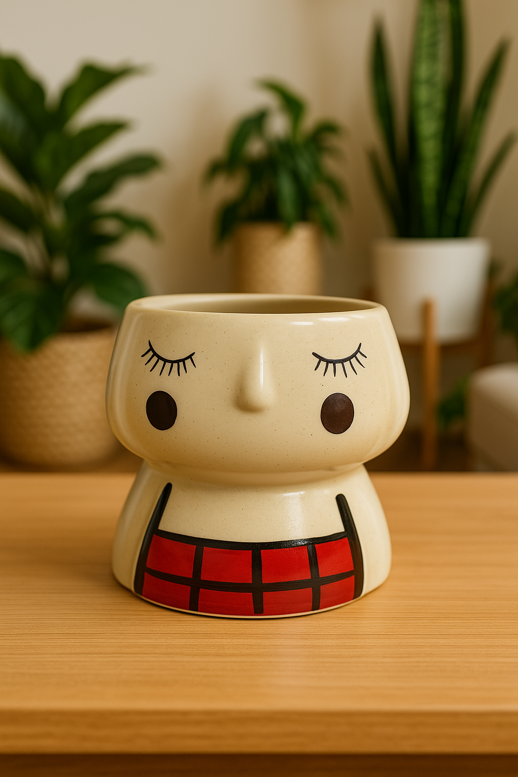 Cute Hand Painted Doll Face Ceramic Planter Decor Pot