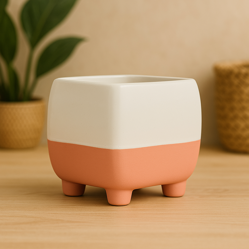 Modern Square Ceramic Planter with Legs  Decor Ceramic Pot