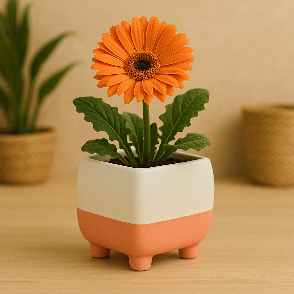 Modern Square Ceramic Planter with Legs  Decor Ceramic Pot