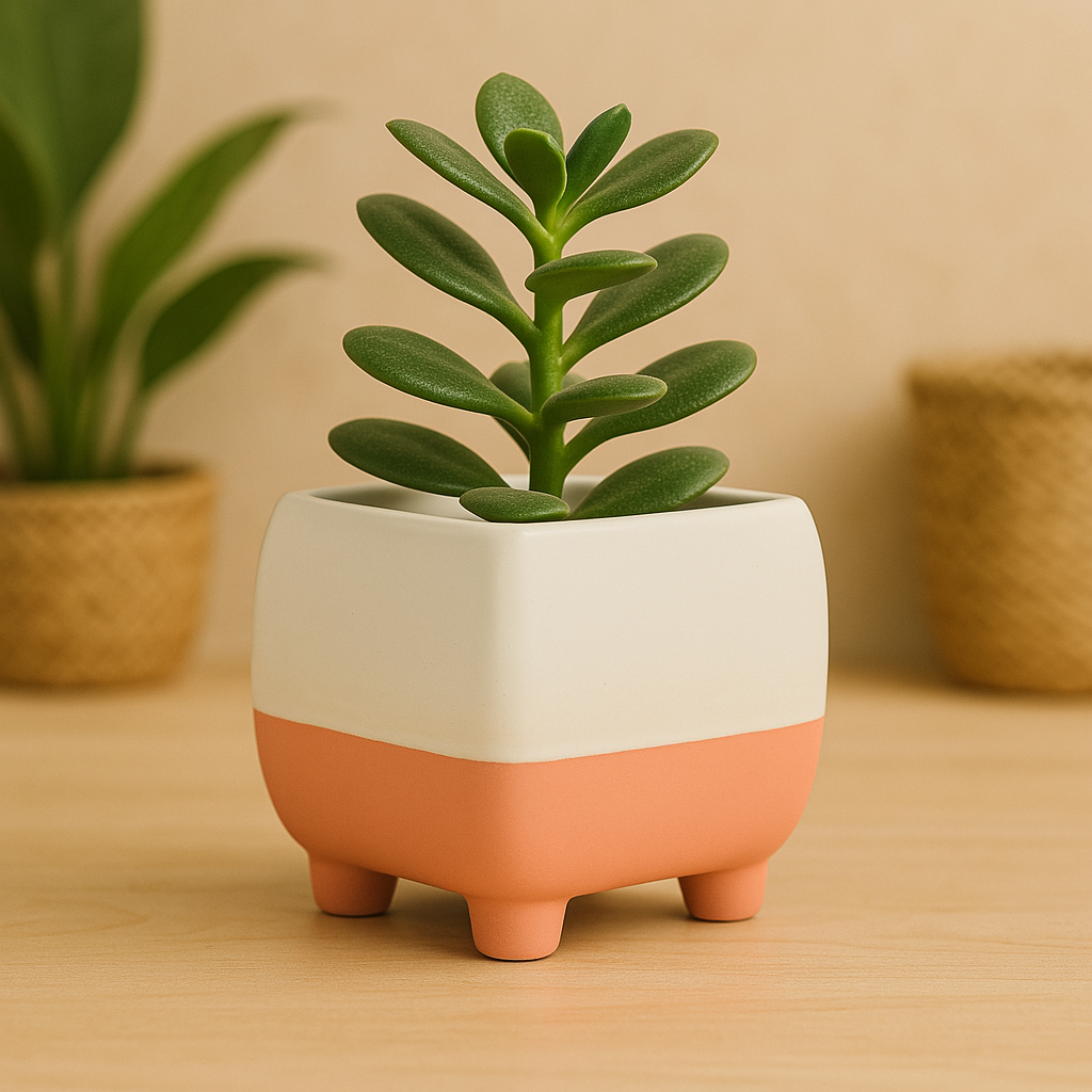 Modern Square Ceramic Planter with Legs  Decor Ceramic Pot
