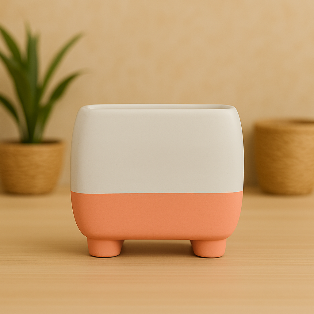 Modern Square Ceramic Planter with Legs  Decor Ceramic Pot