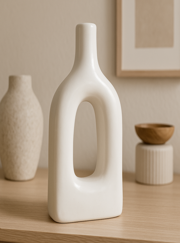Home Decor Ceramic Flower Vase Minimalist Arch Design - White