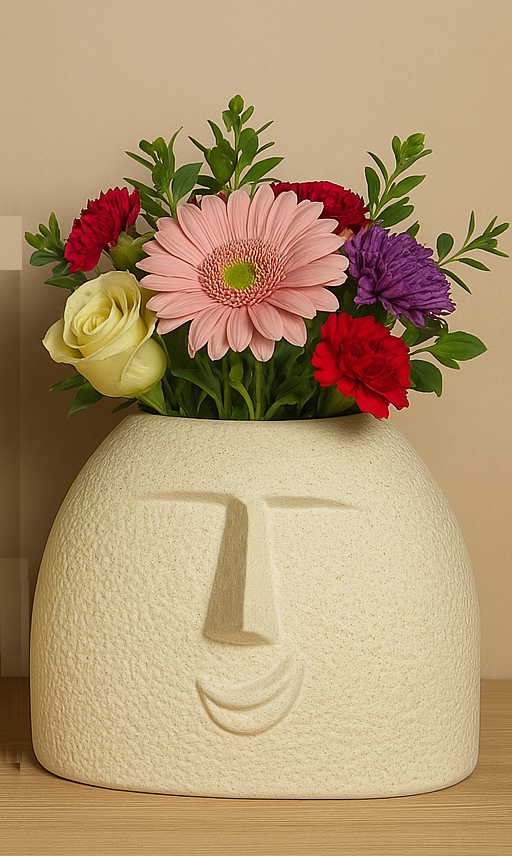 Set of 2 Modern Smiley o and Smiley u Face Ceramic Vase Matte Finish Showpiece