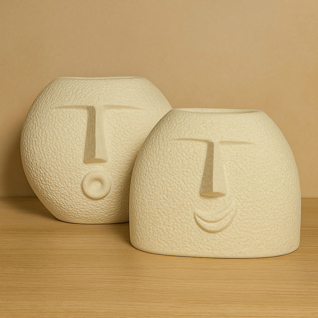 Set of 2 Modern Smiley o and Smiley u Face Ceramic Vase Matte Finish Showpiece