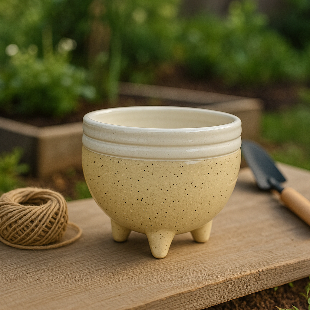 Tripod Ceramic Planter Flower Pot for Indoor & Outdoor Use