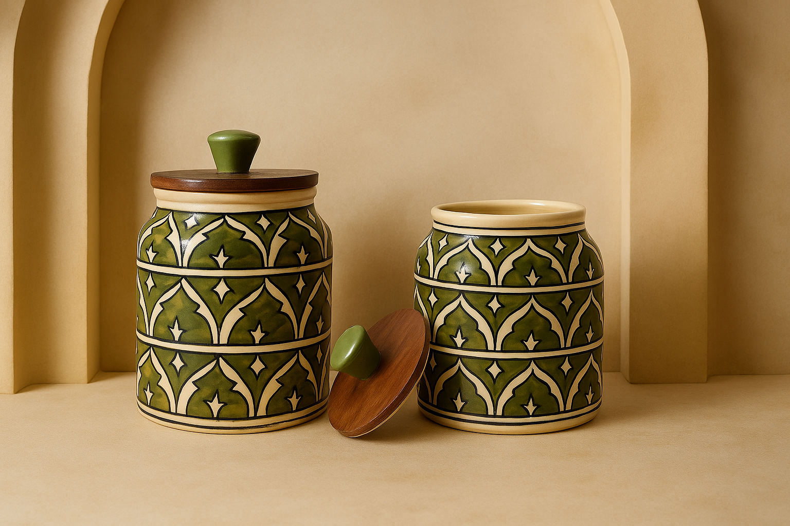 Set of 2 Handcrafted Kitchenware Ceramic Container Jar