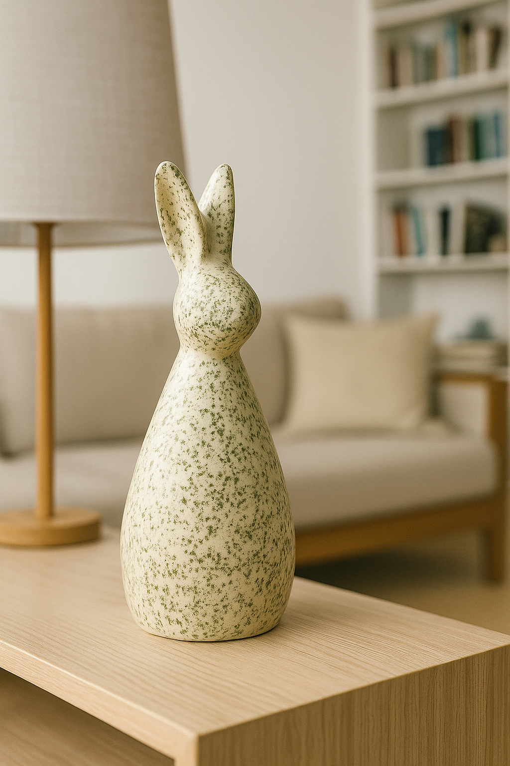 Handcrafted Ceramic Decor Bunny Figurine – Speckled Green Decorative Accent