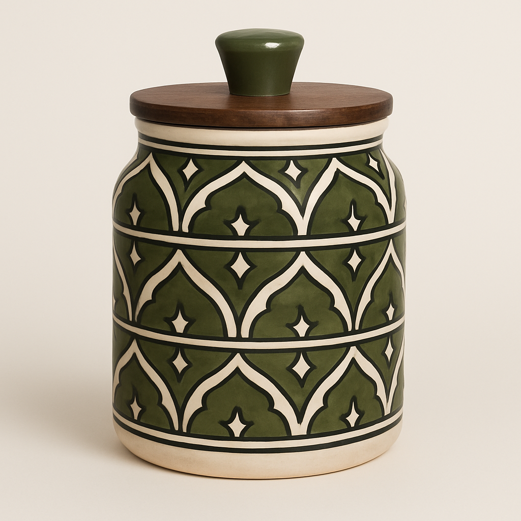 Set of 2 Handcrafted Kitchenware Ceramic Container Jar