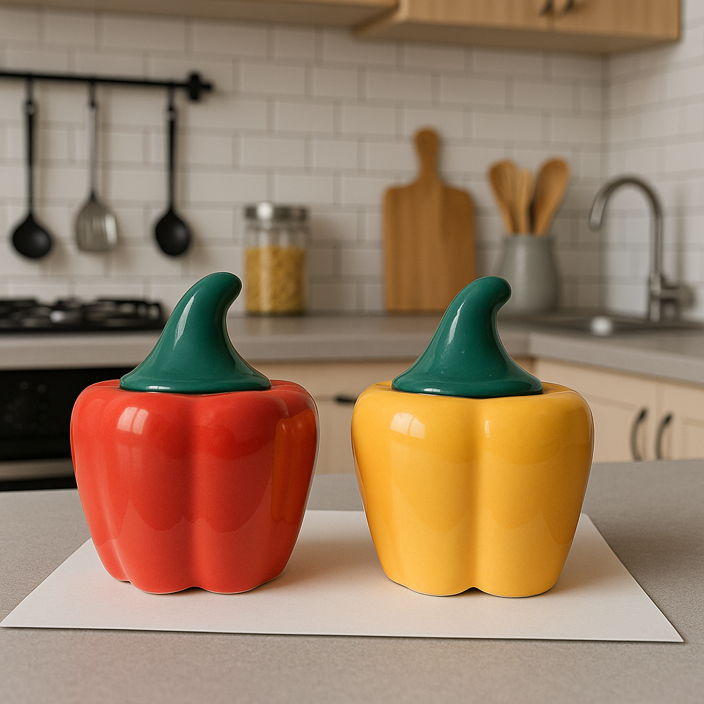 Set of 2 Ceramic Bell Pepper/Capsicum Decorative Pickle Jar/Food Storage Jar