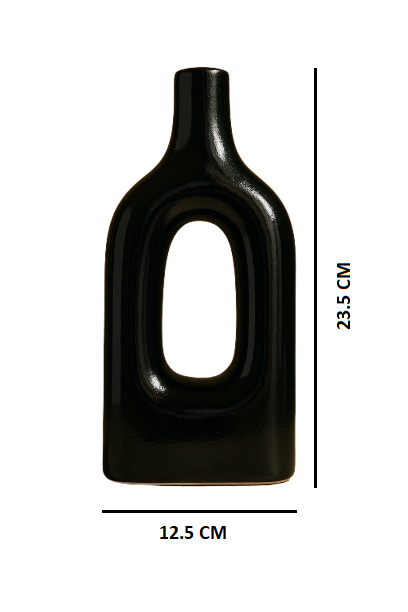 Home Decor Ceramic Flower Vase Minimalist Arch Design- Black