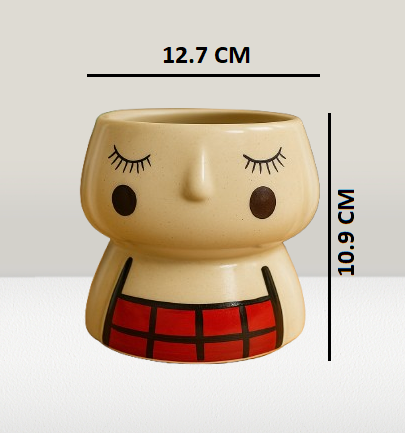 Cute Hand Painted Doll Face Ceramic Planter Decor Pot