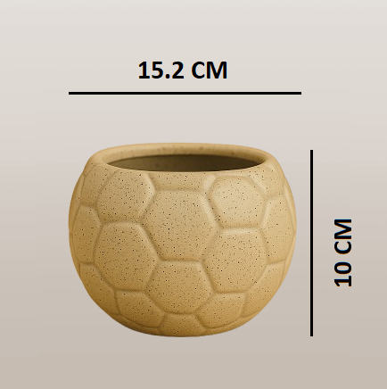 Football Shape Hexagon Textured Ceramic Flower Planter- Cream
