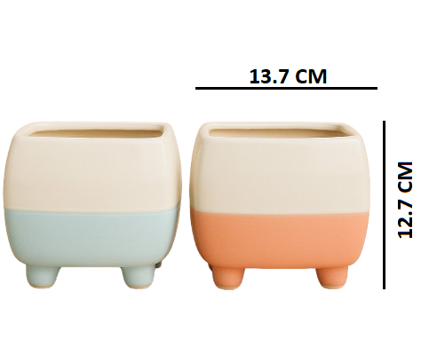 Set of 2 Modern Square Ceramic Planter with Legs  Ceramic Pot