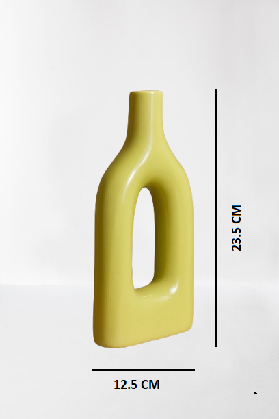 Home Decor Ceramic Flower Vase Minimalist Arch Design - Light Yellow