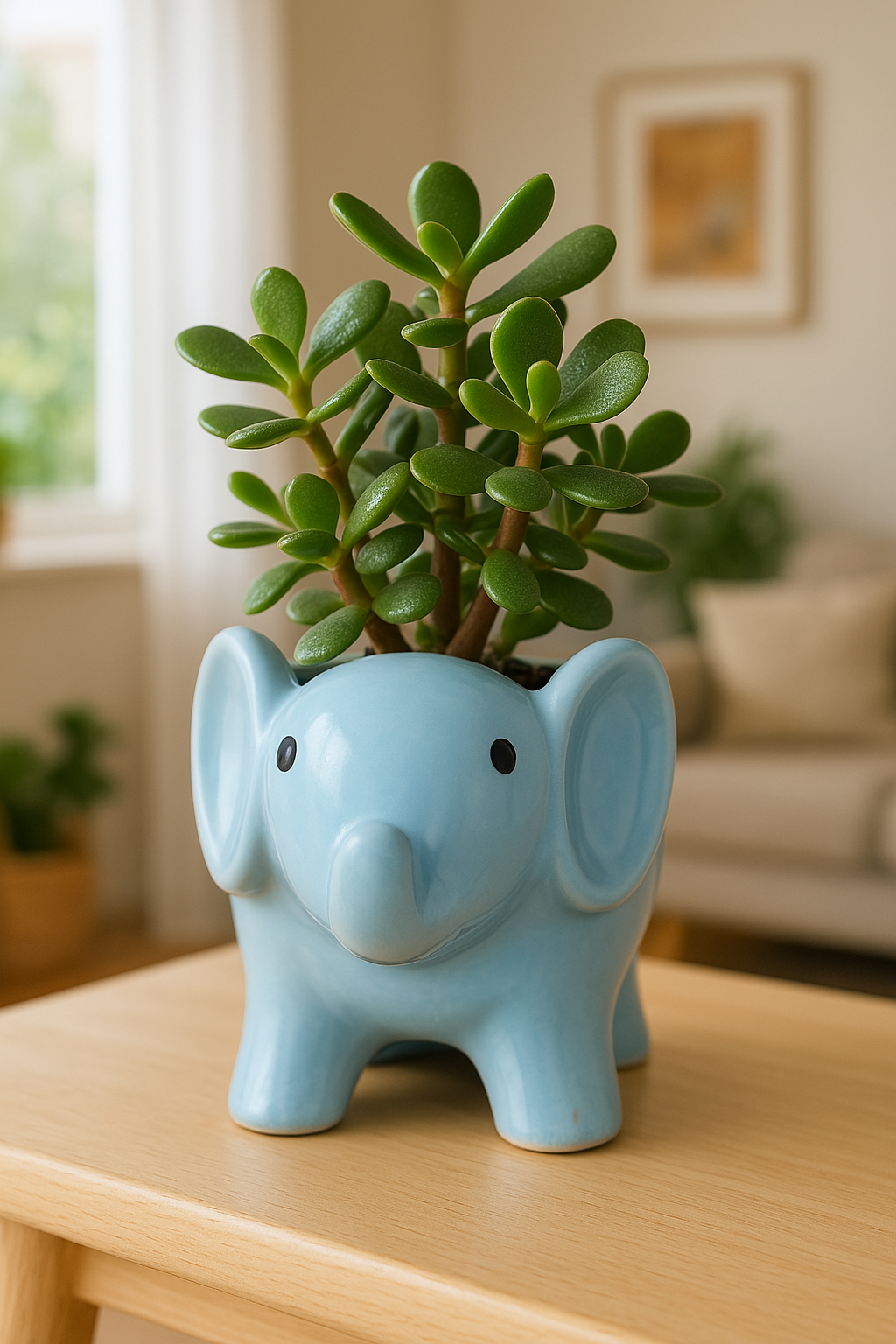 Small Elephant Ceramic Planter Decor Indoor Pot- Sky Blue