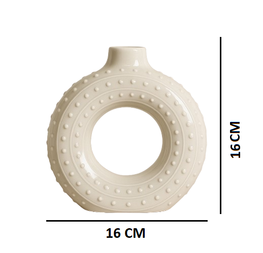 Modern Ceramic Donut Vase with Textured Dots Showpiece Vase - Cream