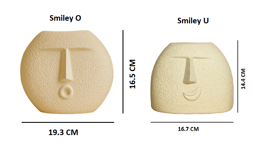 Set of 2 Modern Smiley o and Smiley u Face Ceramic Vase Matte Finish Showpiece