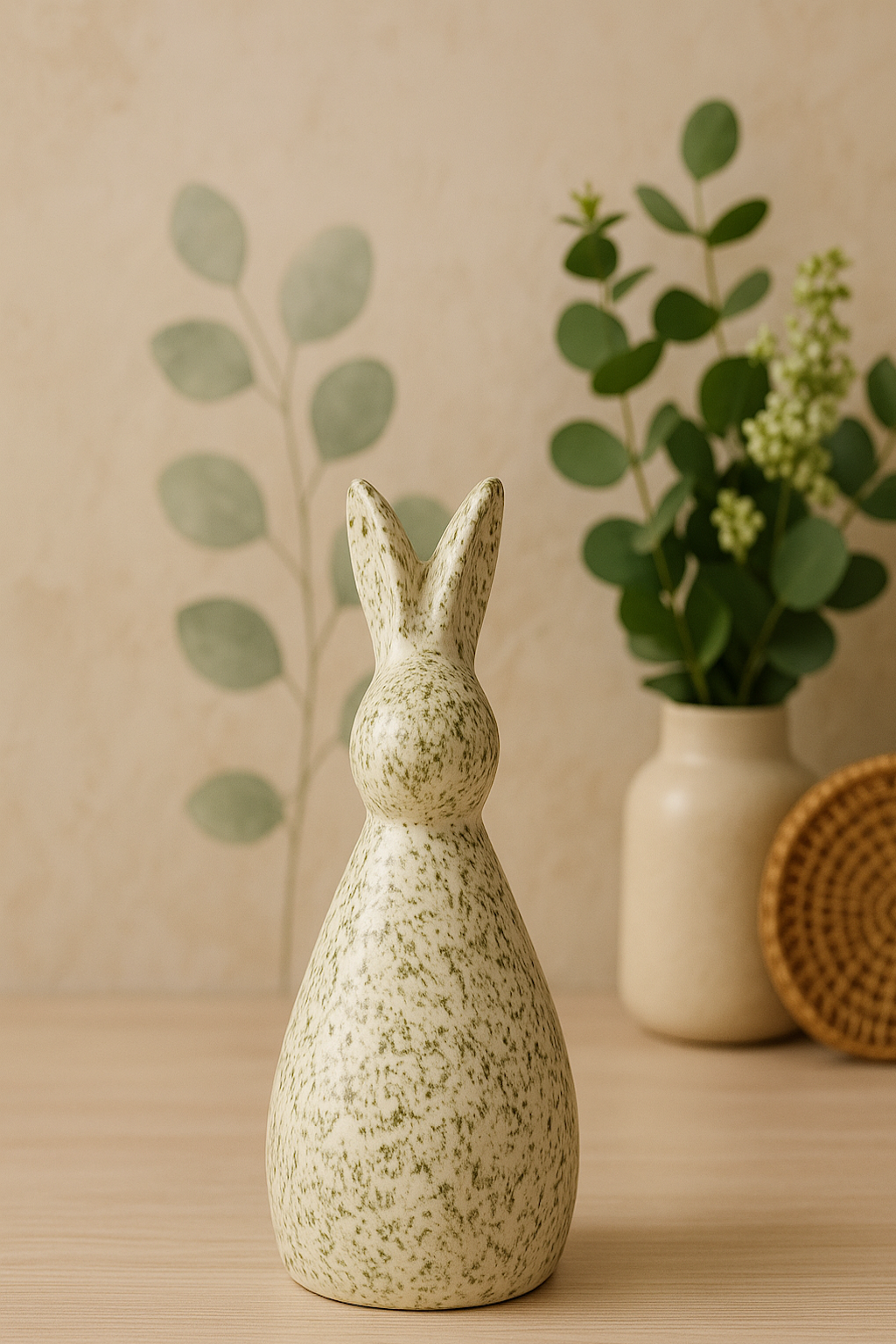 Handcrafted Ceramic Decor Bunny Figurine – Speckled Green Decorative Accent