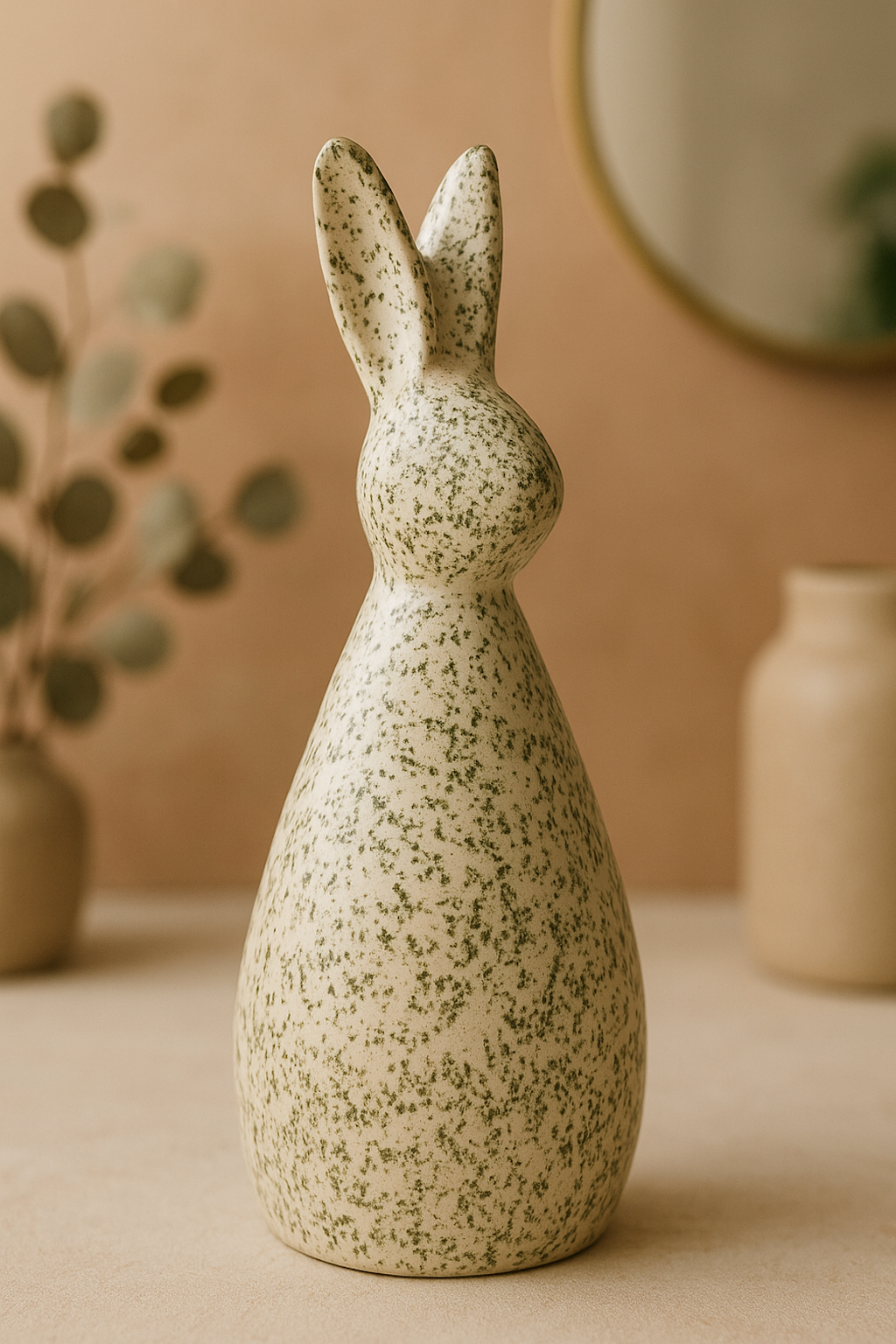 Set of 2 Handcrafted Ceramic Decor Bunny Figurine Green