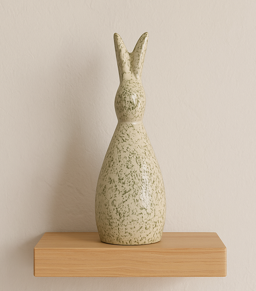 Handcrafted Ceramic Decor Bunny Figurine – Speckled Green Decorative Accent