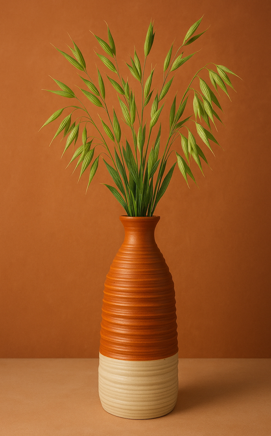Handcrafted Dual-Tone Ceramic Vase – Rustic Terracotta & Cream Finish