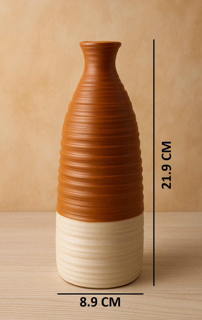 Handcrafted Dual-Tone Ceramic Vase – Rustic Terracotta & Cream Finish