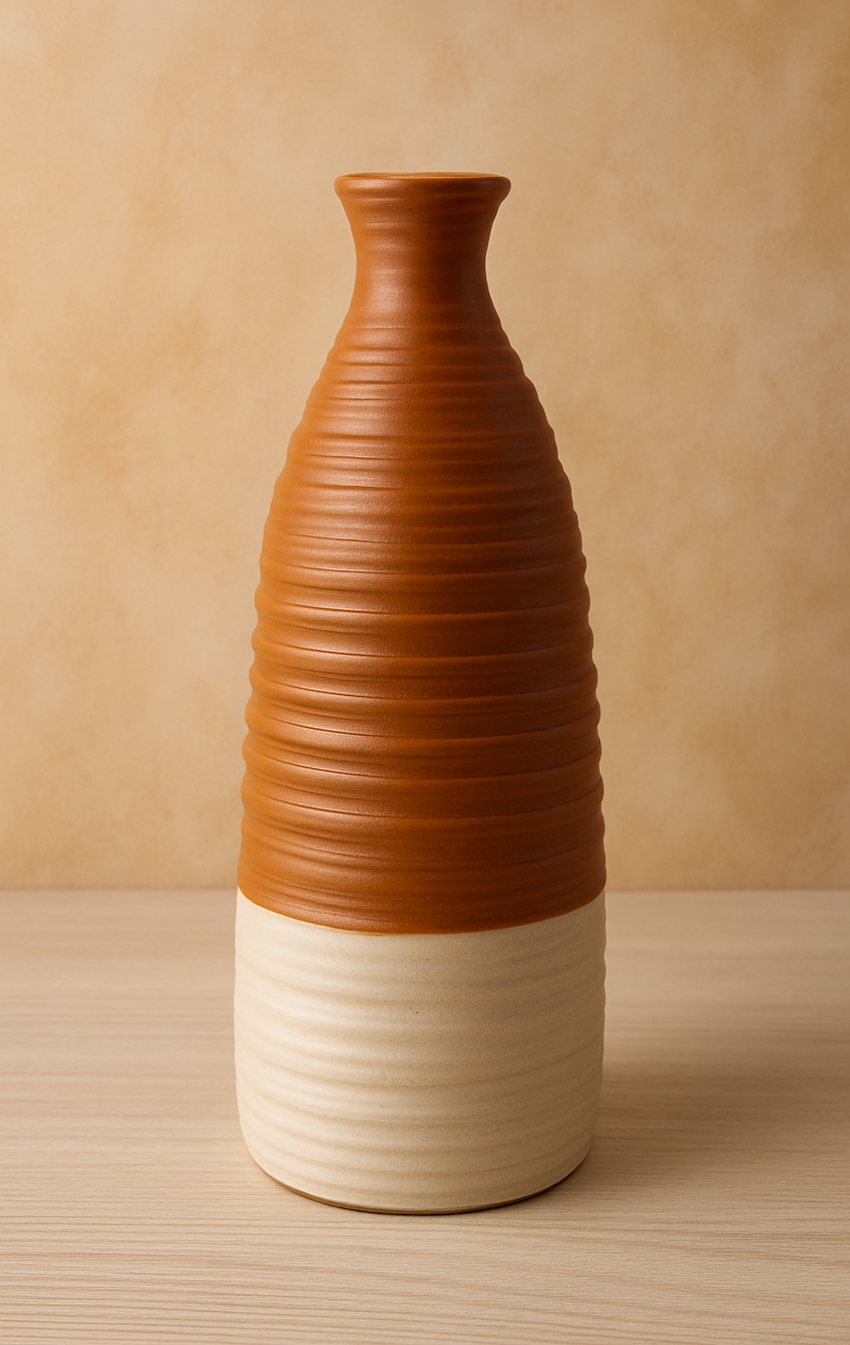 Handcrafted Dual-Tone Ceramic Vase – Rustic Terracotta & Cream Finish