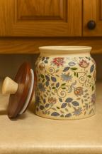 YUTORI Set of 1 Handcrafted Ceramic Storage Jar with Wooden Lid Cap– Multicolour Floral Design | Airtight Kitchen Container for Tea, Pickle, Sugar, Salt, Spices, Snacks & More- 450 Ml