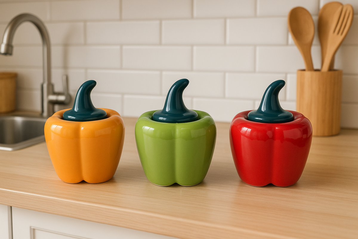 Set of 3 Ceramic Bell Pepper/Capsicum Decorative Pickle Jar/ Food Storage Jar