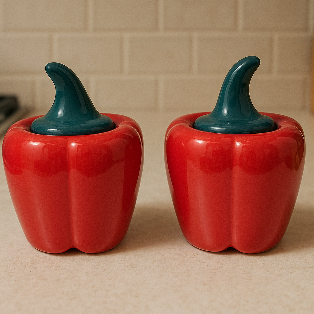 Set of 2 Ceramic Bell Pepper/Capsicum Decorative Pickle Jar/Food Storage Jar