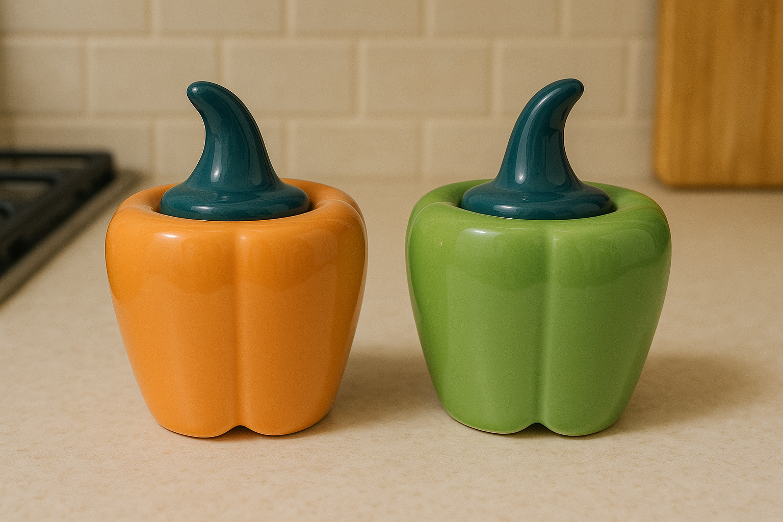 Set of 2 Ceramic Bell Pepper/Capsicum Decorative Pickle Jar/ Food Storage Jar