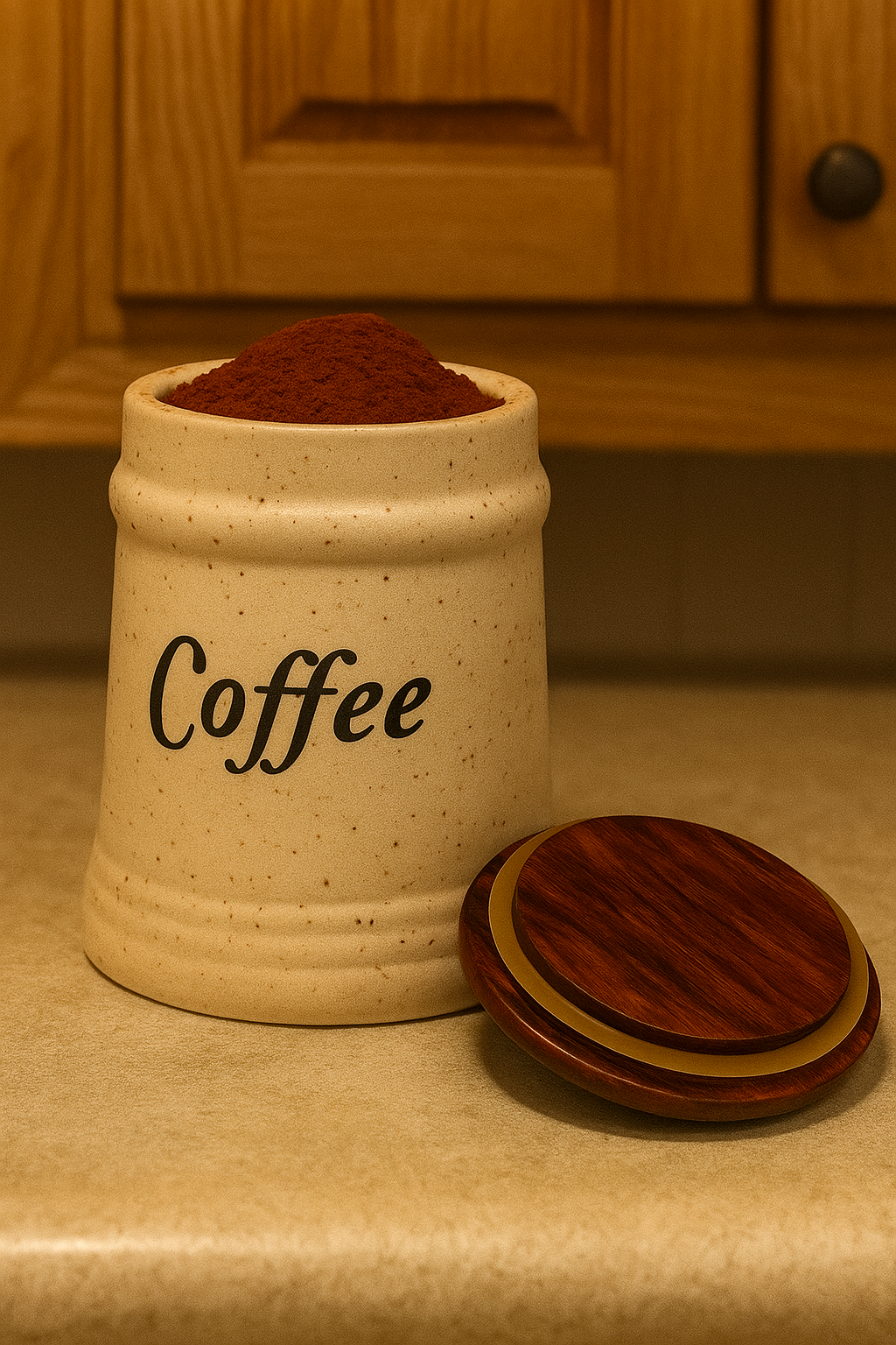 YUTORI Ceramic Kitchen Storage Jars with Wooden Lids – Set of 3 (Sugar, Tea, Coffee) | Airtight Kitchen Container - 400 Ml Each