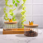 YUTORI Set of 2 Royal Crown Borosilicate Glass Jar Set with Bamboo Lids & Bamboo Tray – Clear Storage Containers for Kitchen – Airtight Spice, Sugar, Tea, Coffee Organizer