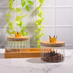 YUTORI Set of 2 Royal Crown Borosilicate Glass Jar Set with Bamboo Lids & Bamboo Tray – Clear Storage Containers for Kitchen – Airtight Spice, Sugar, Tea, Coffee Organizer