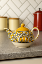 YUTORI Handcrafted Yellow Ceramic Kettle Tea Set – 1 Floral Cup (350ml) and Teapot (450ml) | Handmade Ceramic Tea Set with Kettle | Microwave & Dishwasher Safe