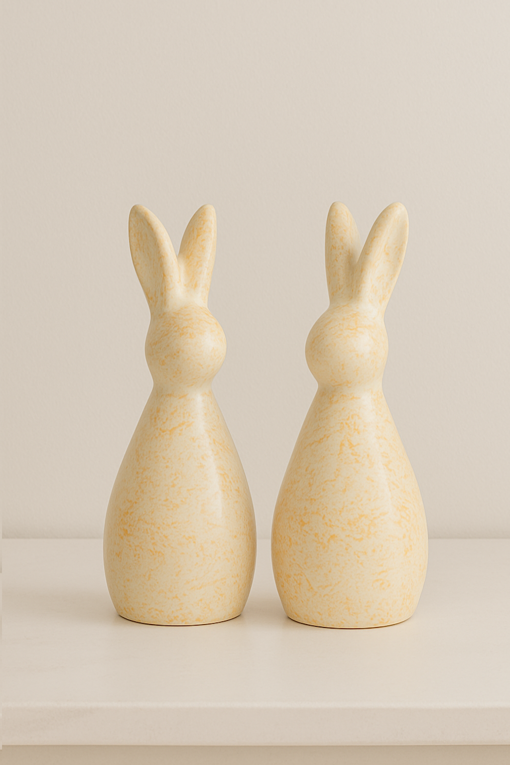 Set of 2 Handcrafted Ceramic Decor Bunny Figurine Yellow