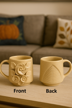 YUTORI Handcrafted 3D Ceramic Coffee Mugs | Artistic Floral Design | 450ml | Perfect for Tea, Coffee & Gifting | Microwave Safe Light Tan Colour- 1 Pcs