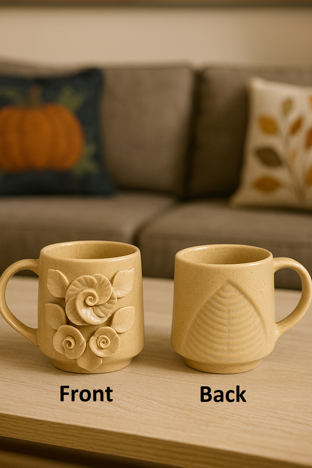 YUTORI Handcrafted 3D Ceramic Coffee Mugs | Artistic Floral Design | 450ml | Perfect for Tea, Coffee & Gifting | Microwave Safe Light Tan Colour- 1 Pcs