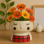 Cute Hand Painted Doll Face Ceramic Planter Decor Pot