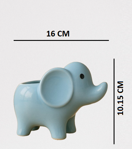Small Elephant Ceramic Planter Decor Indoor Pot- Sky Blue